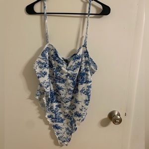 3XL white and blue spaghetti strap shein bodysuit